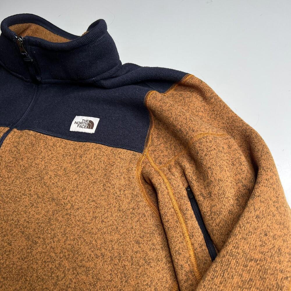 The North Face Men’s XL Quarter Zip Fleece Pullover Brown Navy Outdoor Hiking - Picture 3 of 8